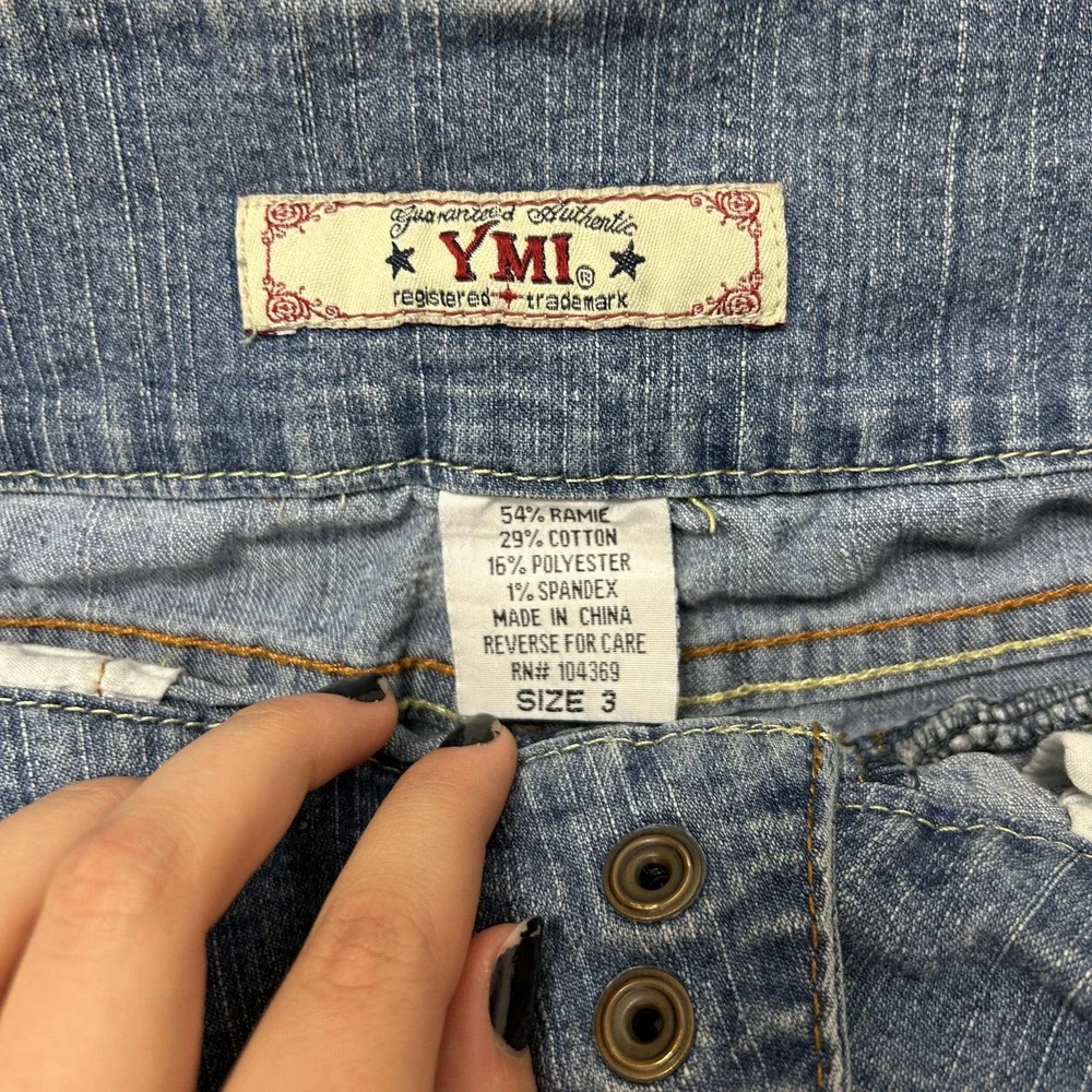Vintage YMI Skirt Womens 3 Blue Denim Mini Short Stretch Casual Button Front